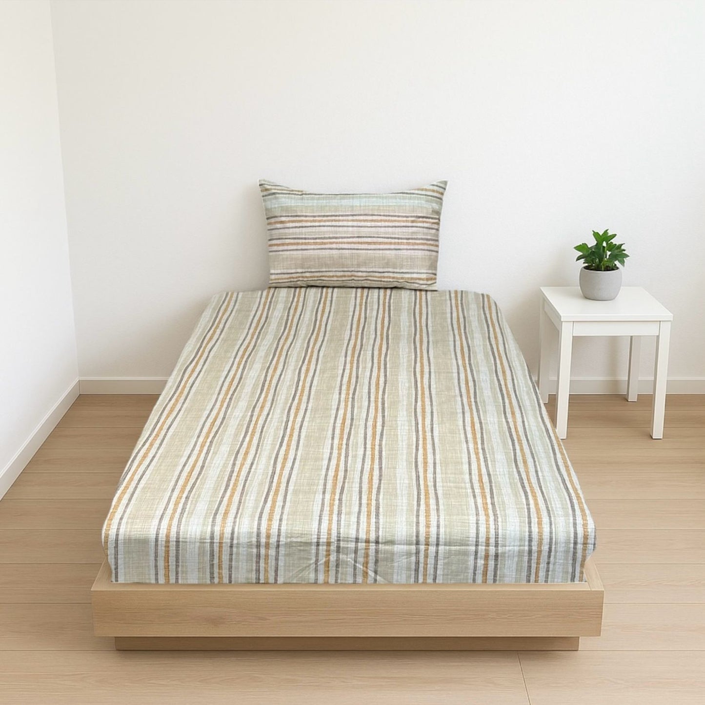 COMFYB 100% COTTON FITTED SHEET SET STRIPED