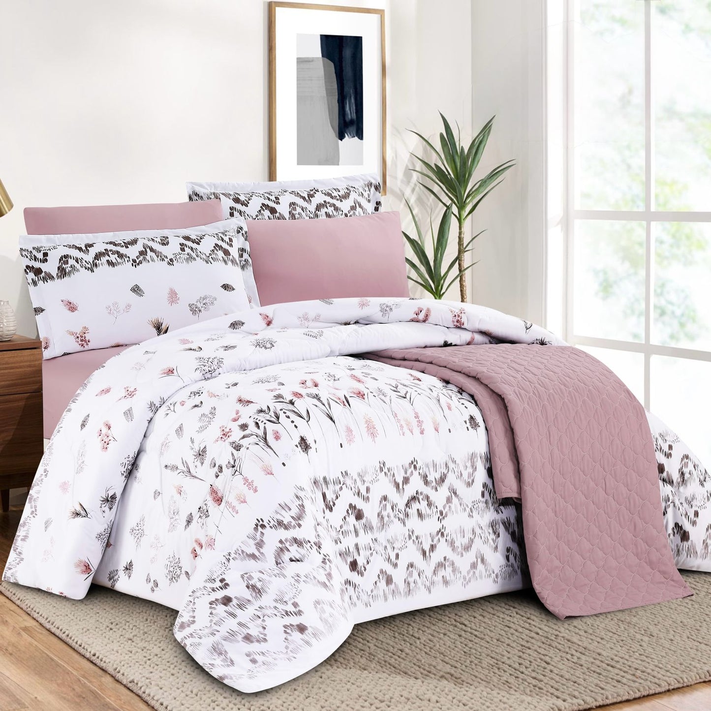 AYO PRINTED COMFORTER & BEDSPREAD SET LILAC