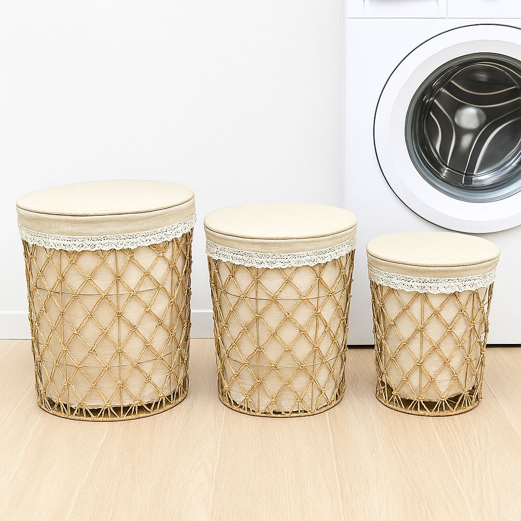 GENO STRAW LAUNDRY BASKET WITH LID