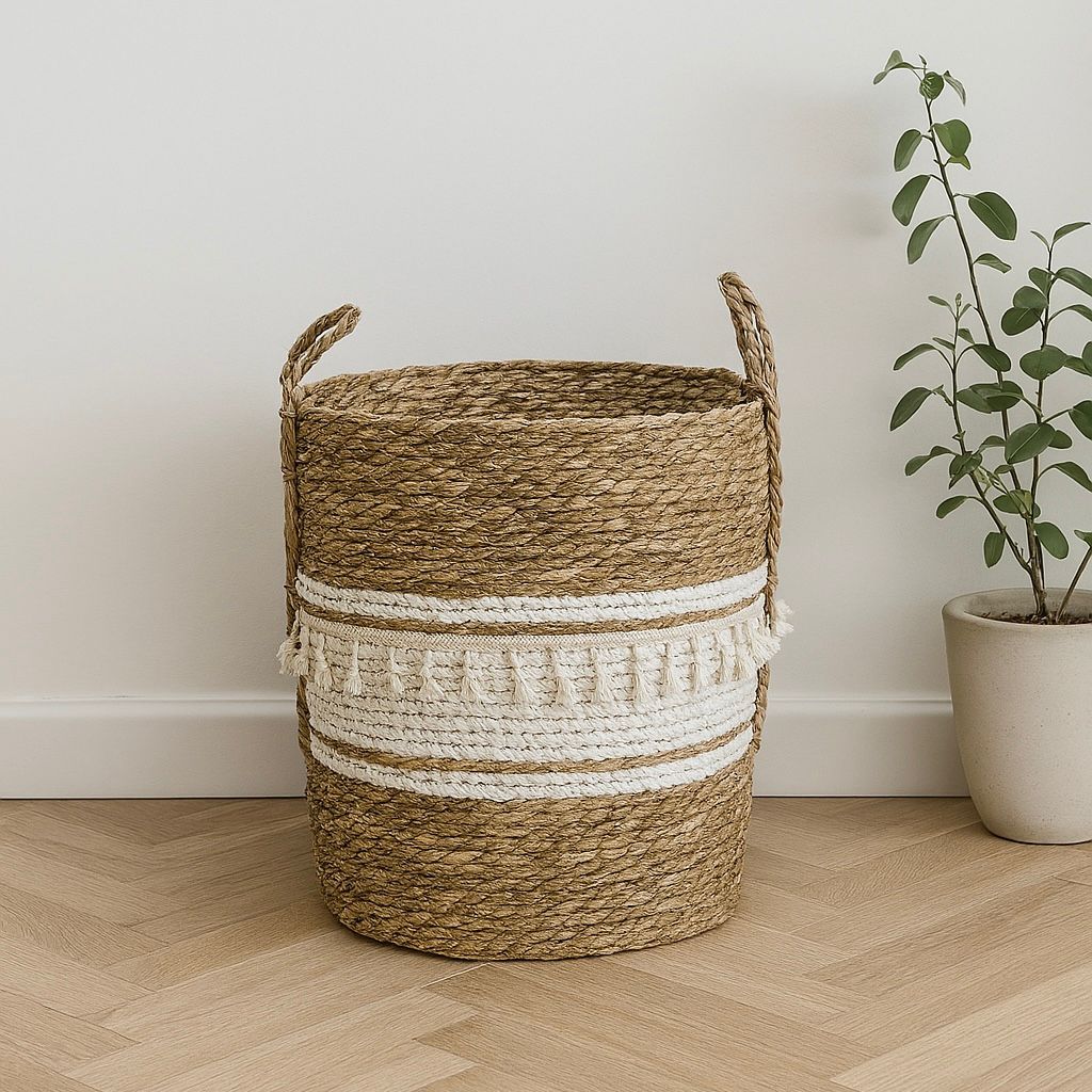MEDO STRAW BASKET WITH HANDLES + TASSELS