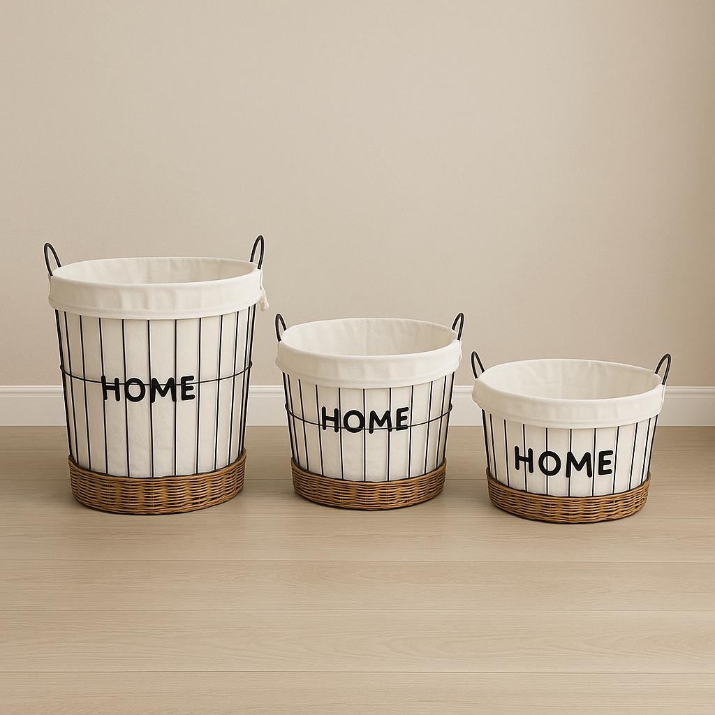 HOME ROUND STORAGE BASKETS WITH HANDLES