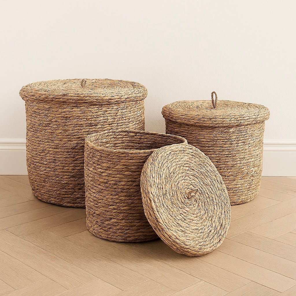 KITO STRAW STORAGE BASKET WITH LID