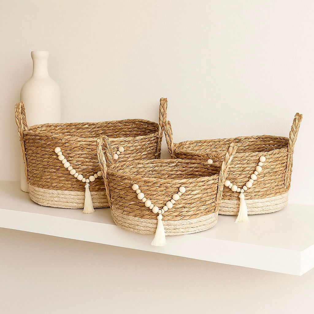 MAS STRAW OVAL BASKET WITH HANDLES