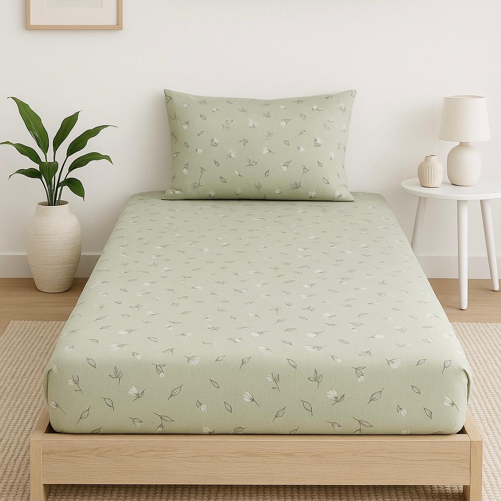 COMFYB 100% COTTON PRINTED FITTED SHEET SET MLEAVE