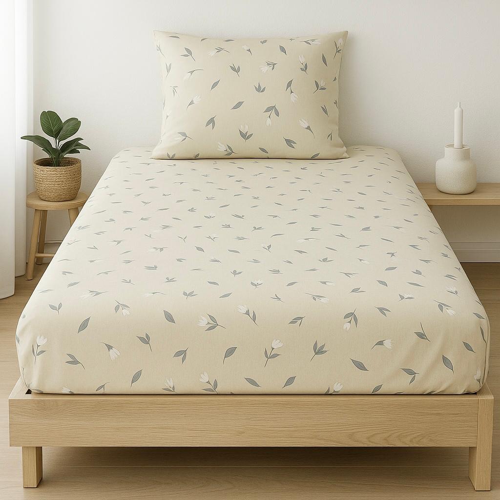 COMFYB 100% COTTON PRINTED FITTED SHEET SET MLEAVE
