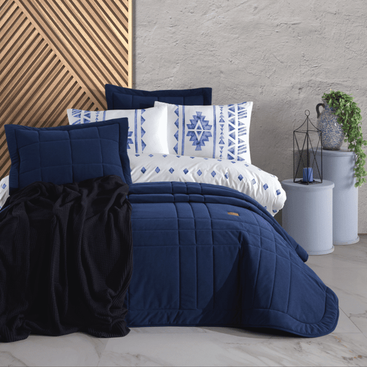 WEPON BRIDAL COMFORTER SET 8-PIECE NAVY