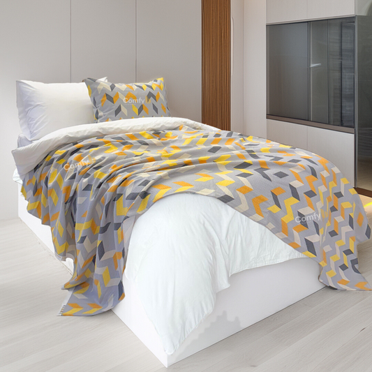 COMFYB 100% COTTON PRINTED PIKE BLANKET YELLOW