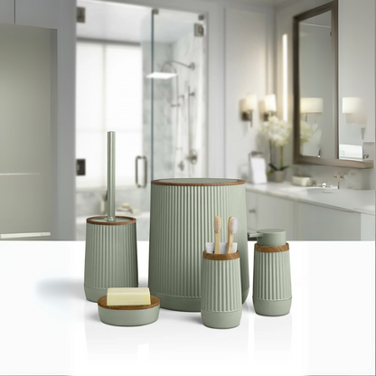 OKY NIDA WOOD BATHROOM SET ROUND 5 PIECE