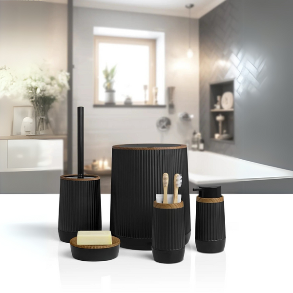 OKY NIDA WOOD BATHROOM SET ROUND 5 PIECE