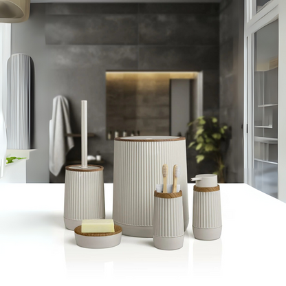 OKY NIDA WOOD BATHROOM SET ROUND 5 PIECE
