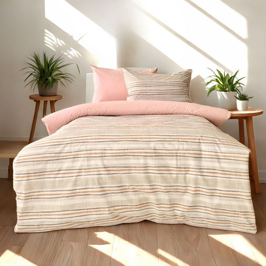 COMFYB 100% COTTON REVERSIBLE BED SET STRIPED