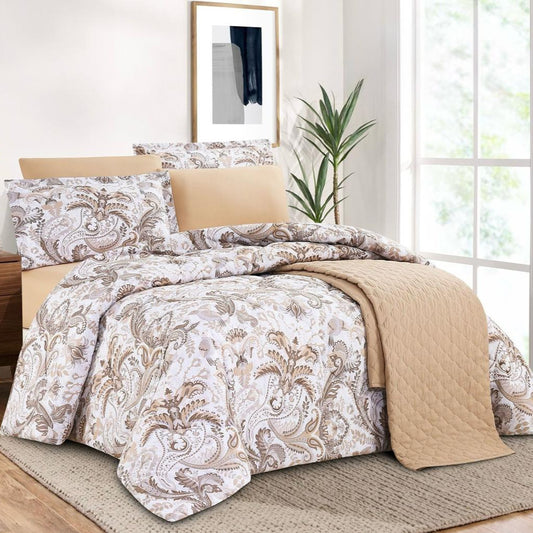 AYO PRINTED COMFORTER & BEDSPREAD SET BEIGE