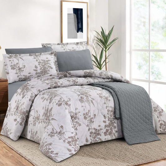 AYO PRINTED COMFORTER & BEDSPREAD SET DARK GREY