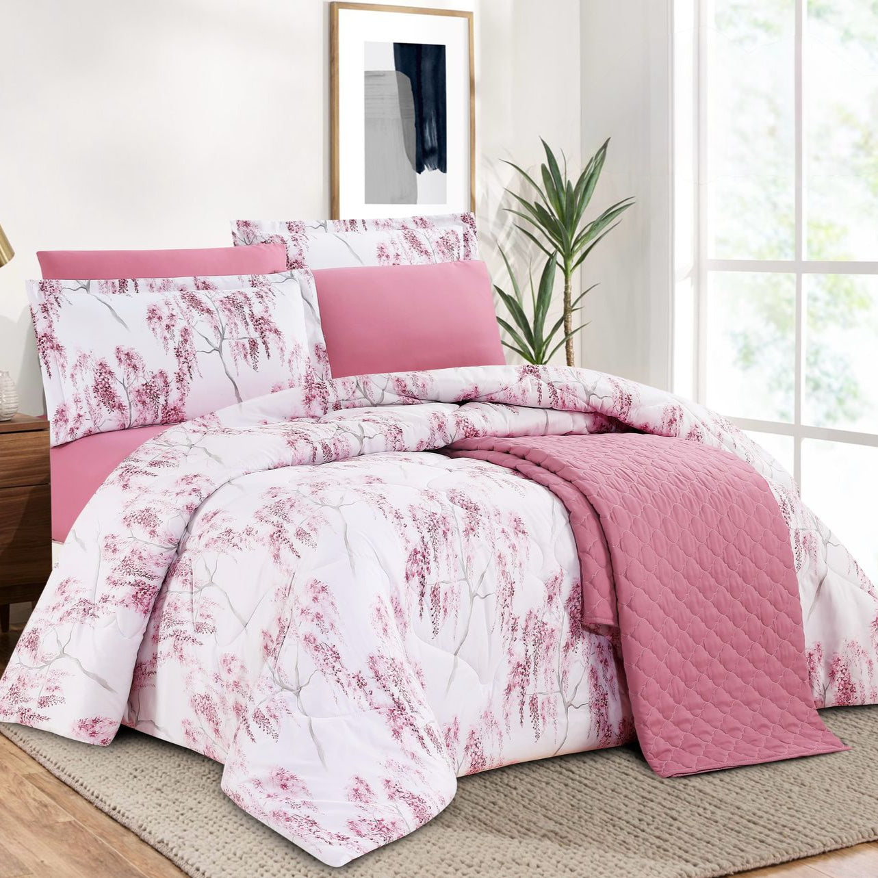 AYO PRINTED COMFORTER & BEDSPREAD SET ROSE