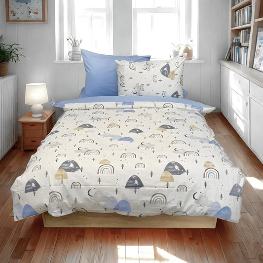 COMFYB 100% COTTON RAINBOW BLUE BED SET