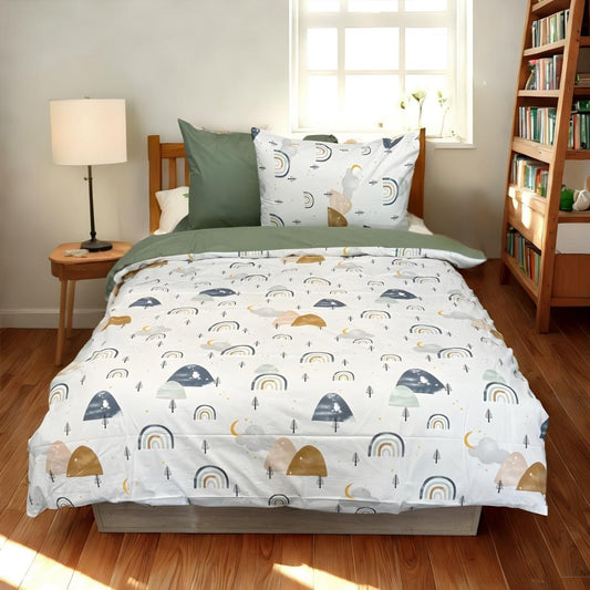 COMFYB 100% COTTON RAINBOW GREEN BED SET