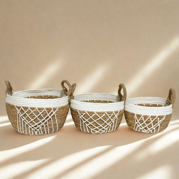 STRAW WITH HANDLES BASKET SET 3-PIECE