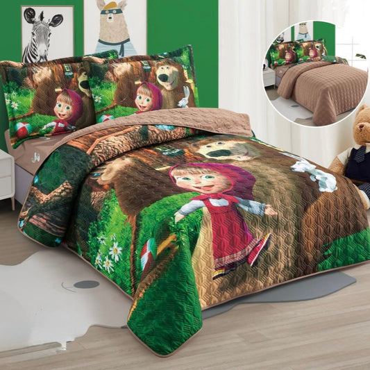 KIDS REVERSIBLE BEDSPREAD SET 4 PIECES MASHA & THE BEAR