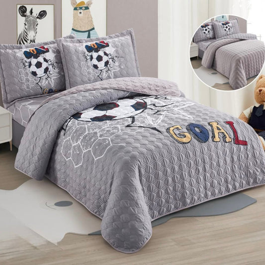 KIDS REVERSIBLE BEDSPREAD SET 4 PIECES FOOTBALL