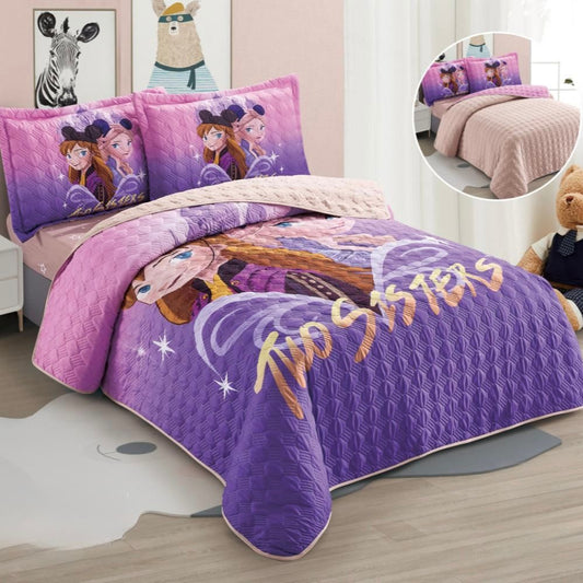 KIDS REVERSIBLE BEDSPREAD SET 4 PIECES TWO SISTERS