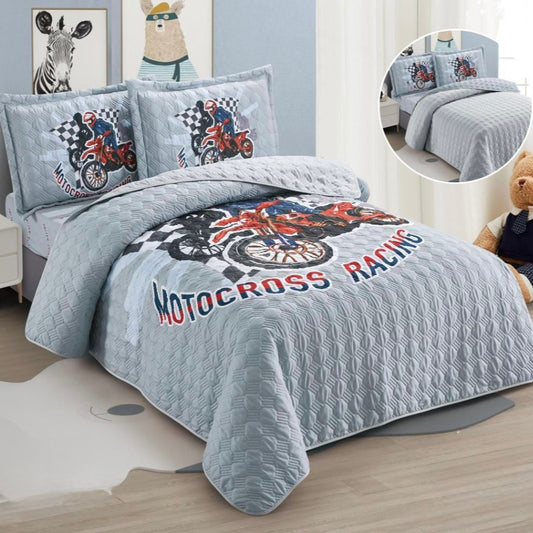 KIDS REVERSIBLE BEDSPREAD SET 4 PIECES MOTOCROSS RACE