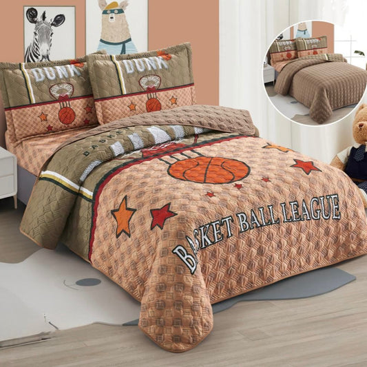 KIDS REVERSIBLE BEDSPREAD SET 4 PIECES BASKET BALL