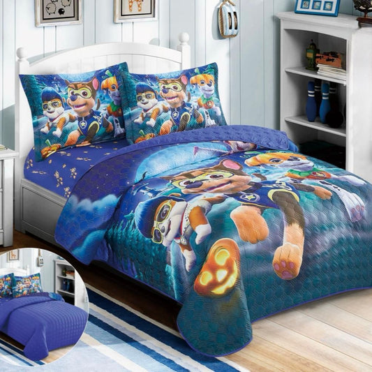 KIDS REVERSIBLE BEDSPREAD SET 4 PIECES PAW PATROL