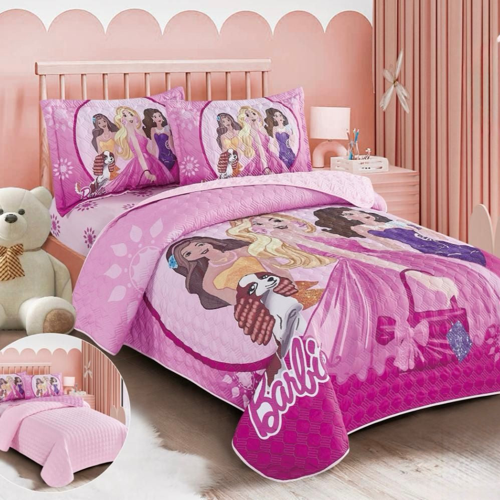 KIDS REVERSIBLE BEDSPREAD SET 4 PIECES BARBIE