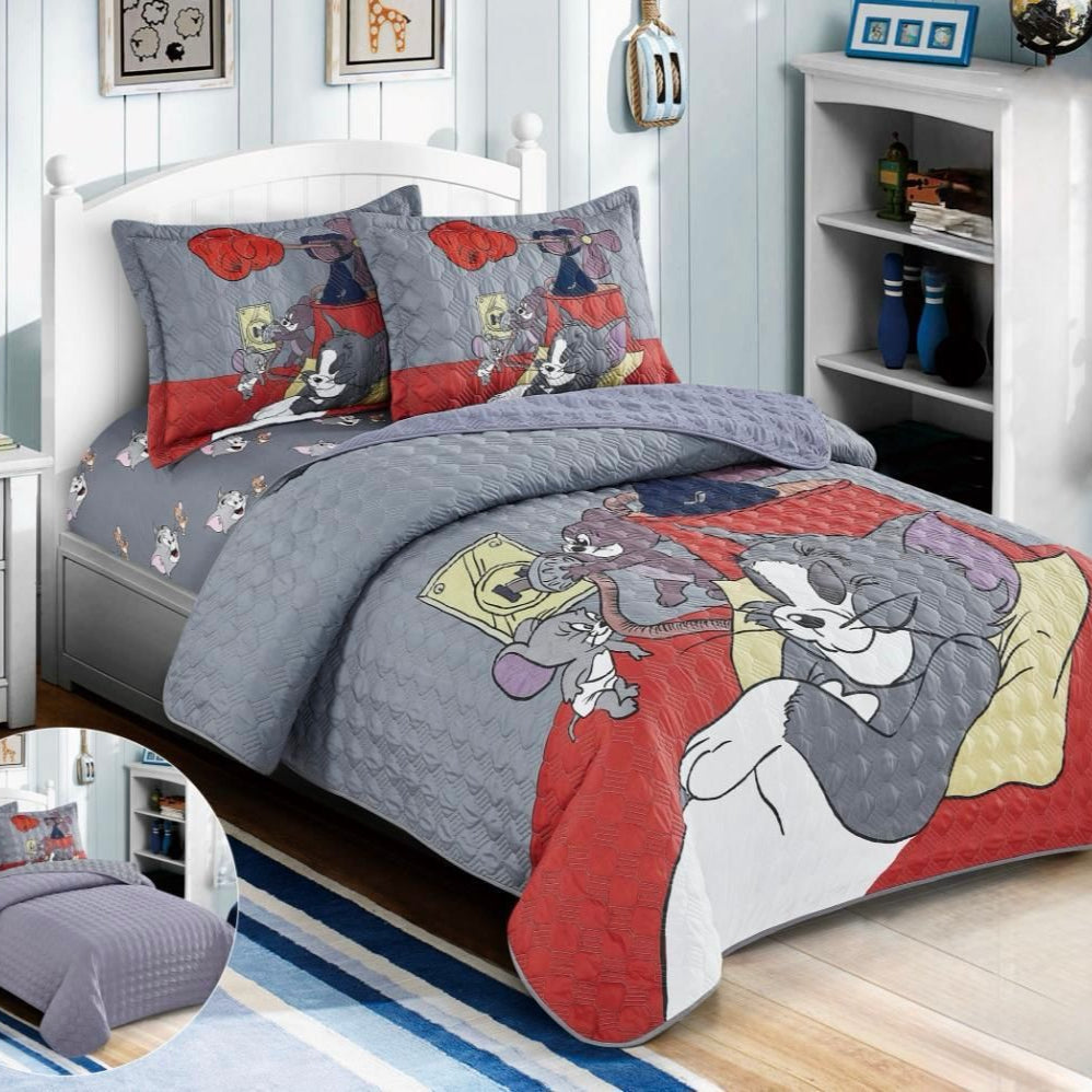 KIDS REVERSIBLE BEDSPREAD SET 4 PIECES TOM & JERRY