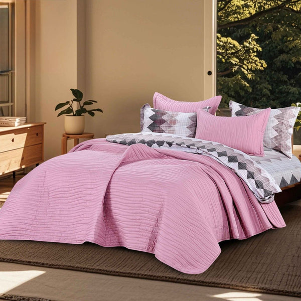 SEANA MICROFIBER BEDSPREAD SET PINK