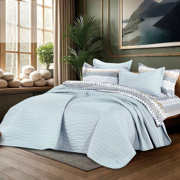 SEANA MICROFIBER BEDSPREAD SET LIGHT BLUE