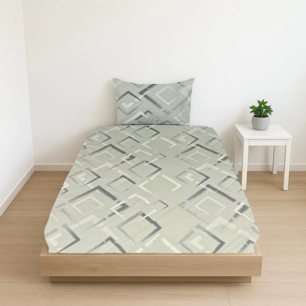 COMFYB 100% COTTON PRINTED FITTED SHEET SET GEOM