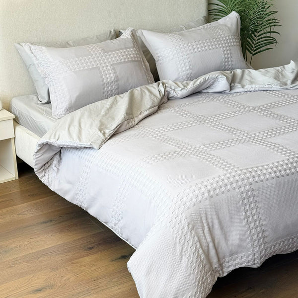 YUFO 100% COTTON PIKE BED SET LUXURY GREY