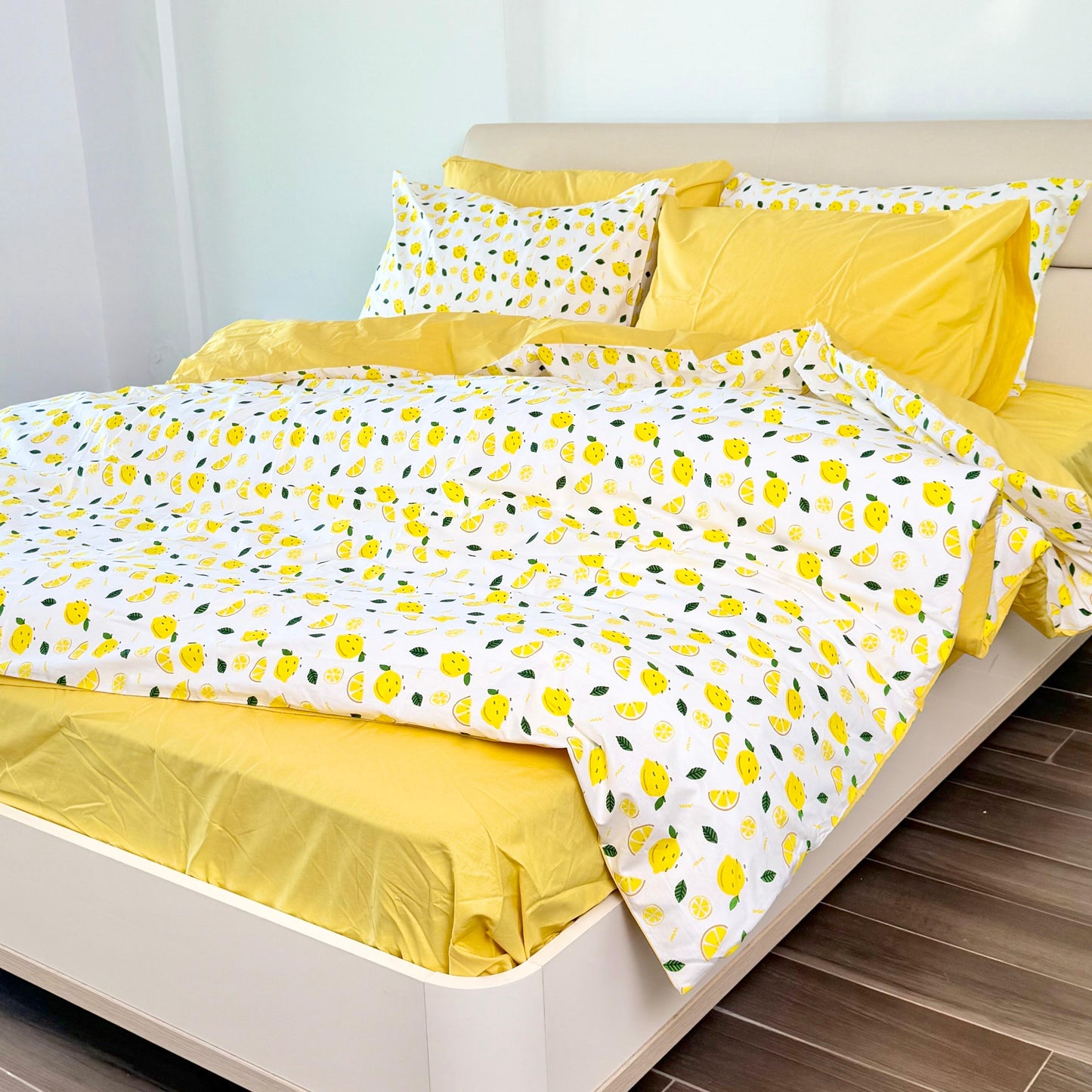COMFYB 100% COTTON REVERSIBLE BED SET LEMON