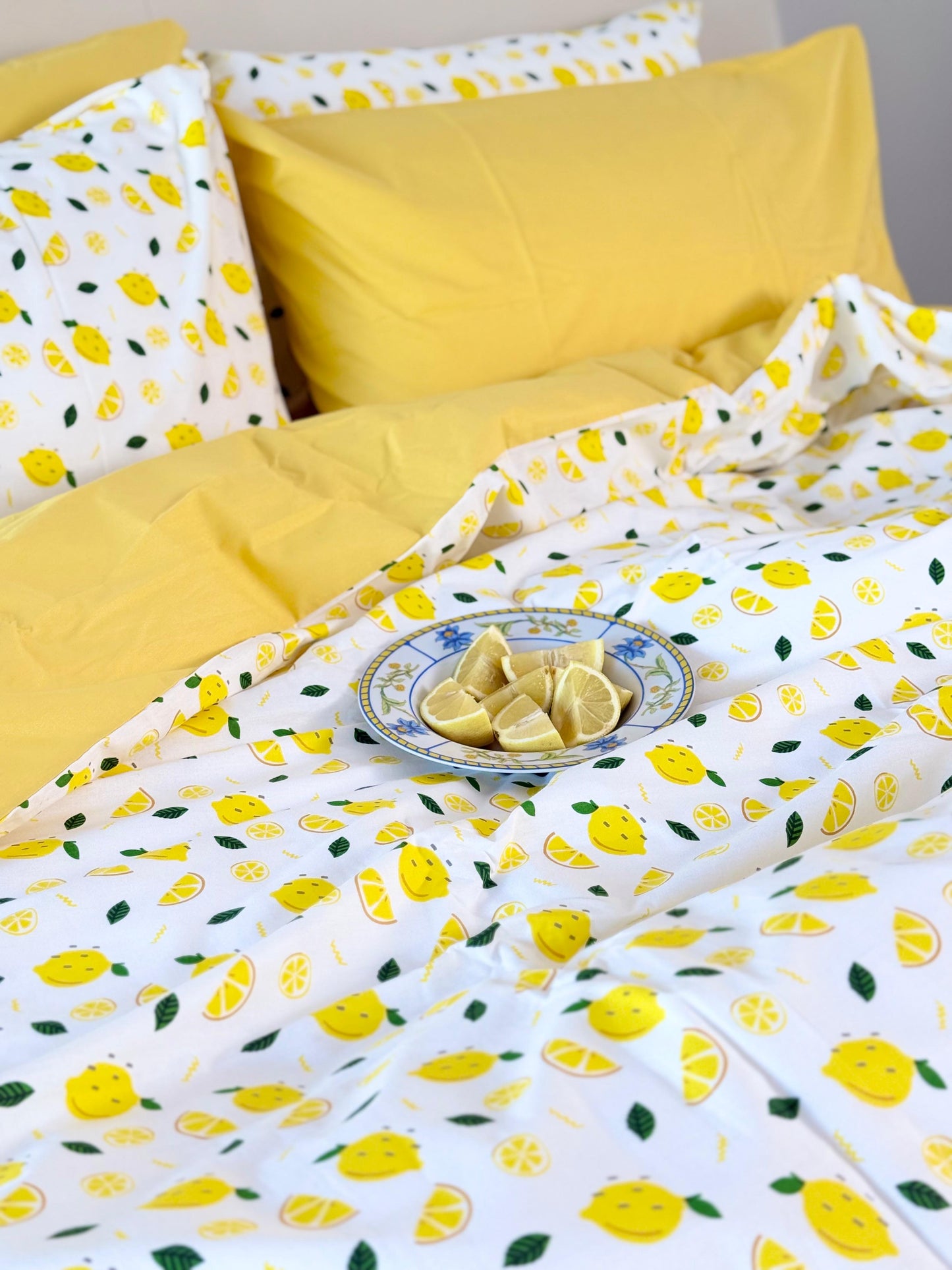 COMFYB 100% COTTON REVERSIBLE BED SET LEMON