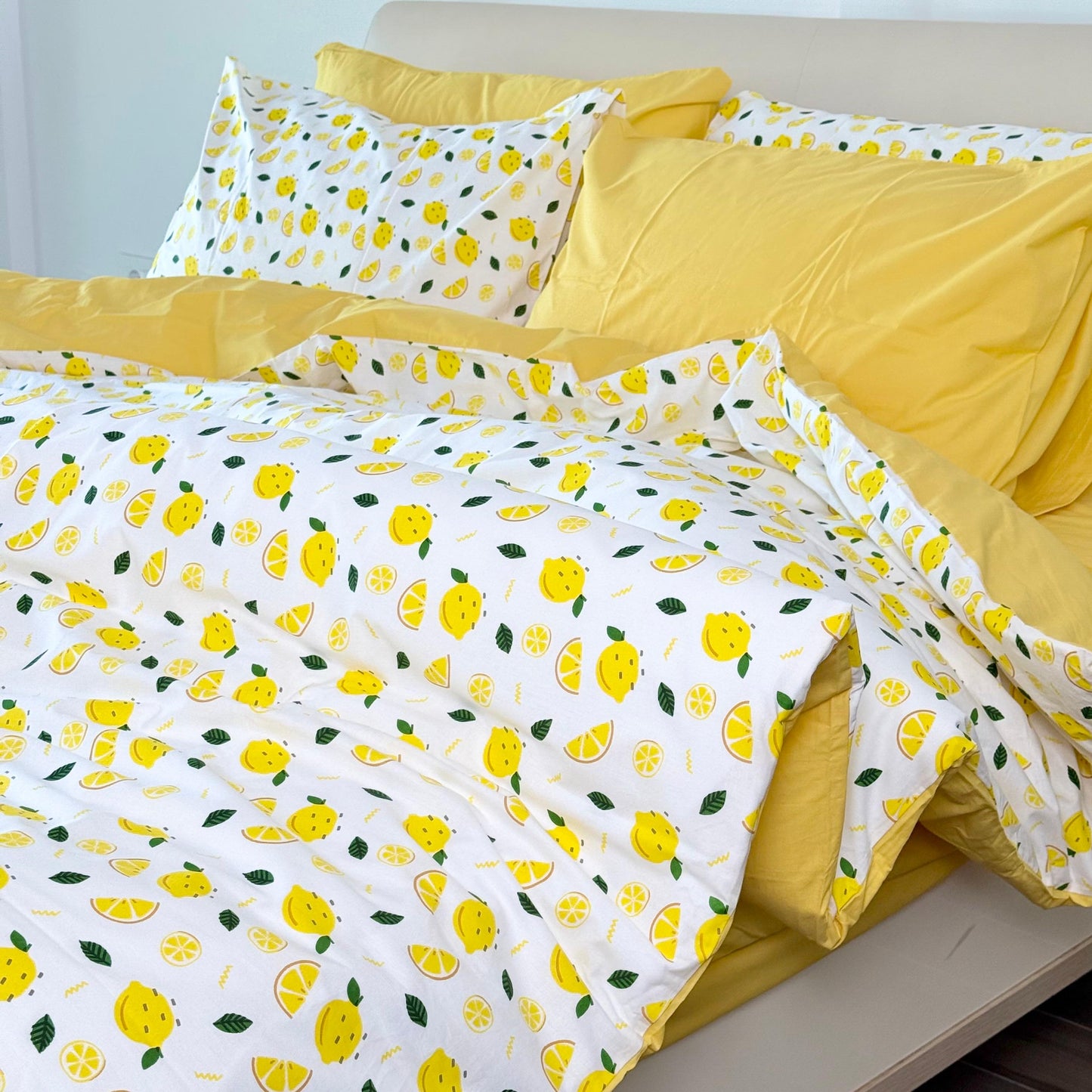 COMFYB 100% COTTON REVERSIBLE BED SET LEMON