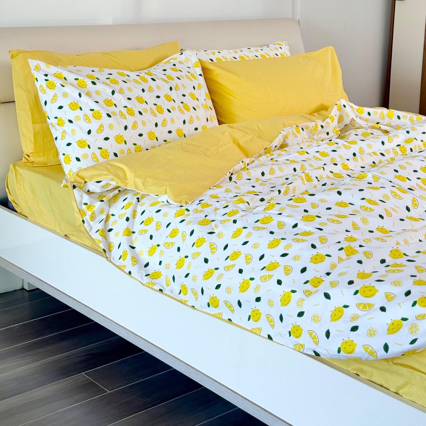 COMFYB 100% COTTON REVERSIBLE BED SET LEMON