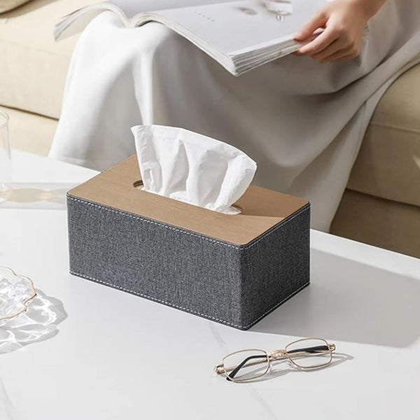 BF FABRIC TISSUE BOX GREY WITH BEIGE
