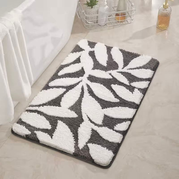 LEAF BATHMAT WHITE & GREY