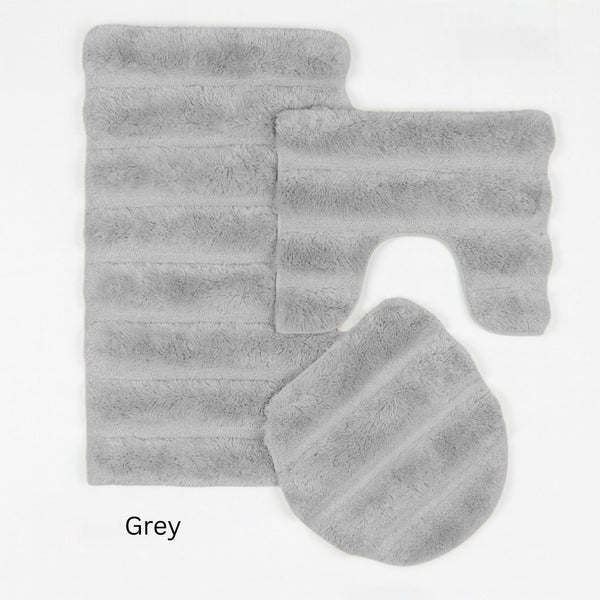 FLUFFY STRIPED BATHMAT SET 3 PIECES