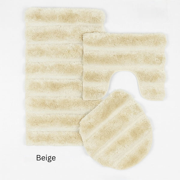 FLUFFY STRIPED BATHMAT SET 3 PIECES