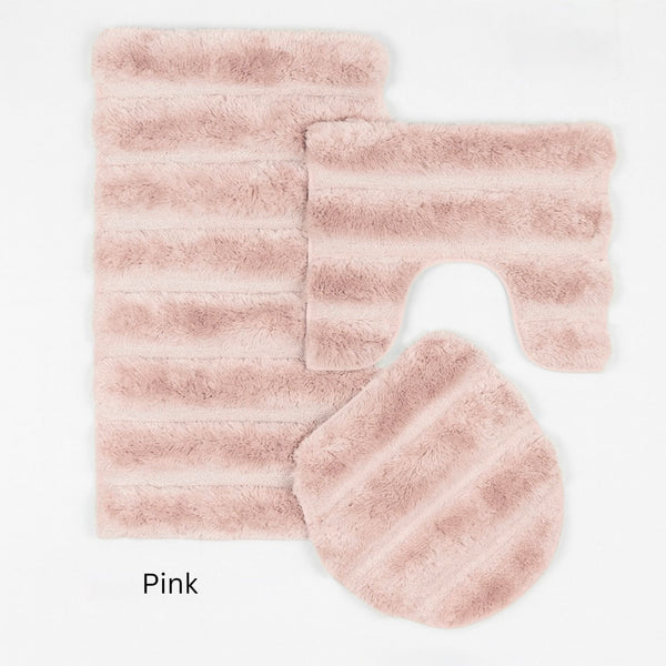 FLUFFY STRIPED BATHMAT SET 3 PIECES
