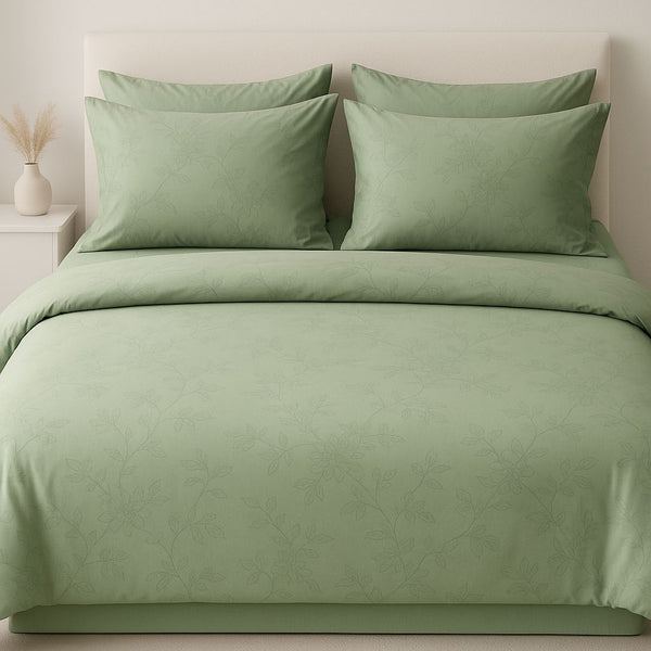 COMFYB 100% COTTON REVERSIBLE JAKIR BED SET EMBROIDERED LEAF