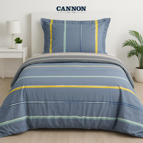 CANNON PRINTED POLY COTTON 50/50 BED SET STRIPED BLUE
