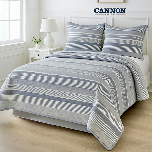 CANNON 100% COTTON PRINTED BEDSPREAD SET 3-PIECE SEAG