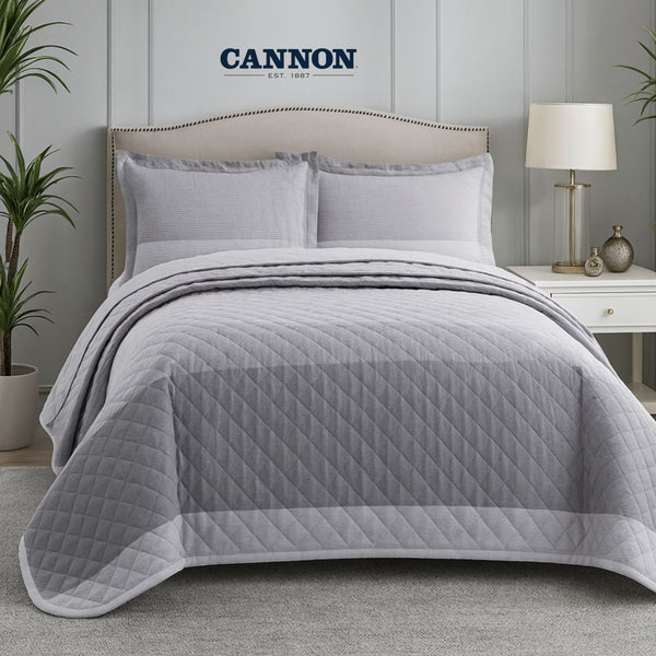 CANNON 100% COTTON PRINTED BEDSPREAD SET 3-PIECE SEAY