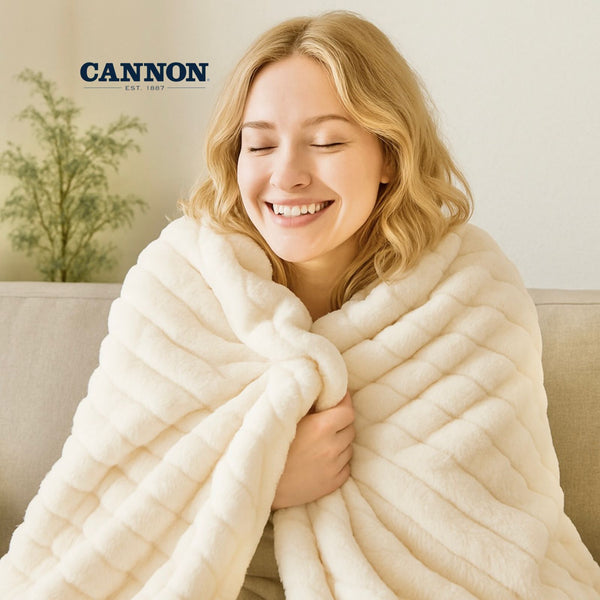 CANNON STRIPED RABBIT FUR WINTER BLANKET 150X200CM