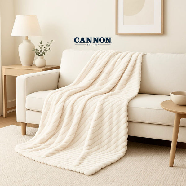 CANNON STRIPED RABBIT FUR WINTER BLANKET 150X200CM