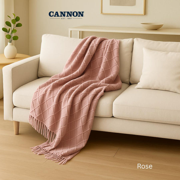 CANNON THROW BLANKET DIAMOND 127X152CM WITH TASSELS