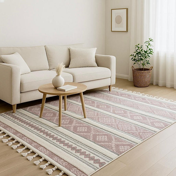 QUINCEY CARPET WITH TASSELS PINK
